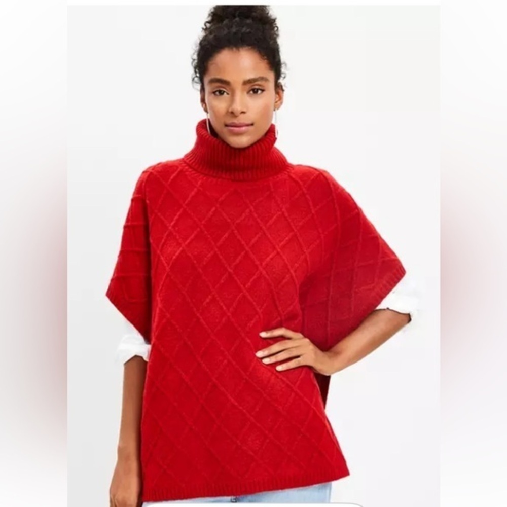 LOFT Romantic Red Cowl Neck Sweater Poncho in size xs /small new with tag
